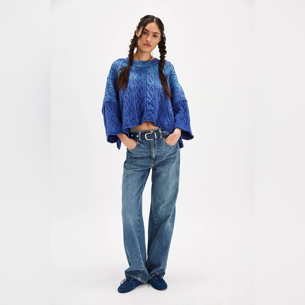 Free People Blue Cable Knit Sweater